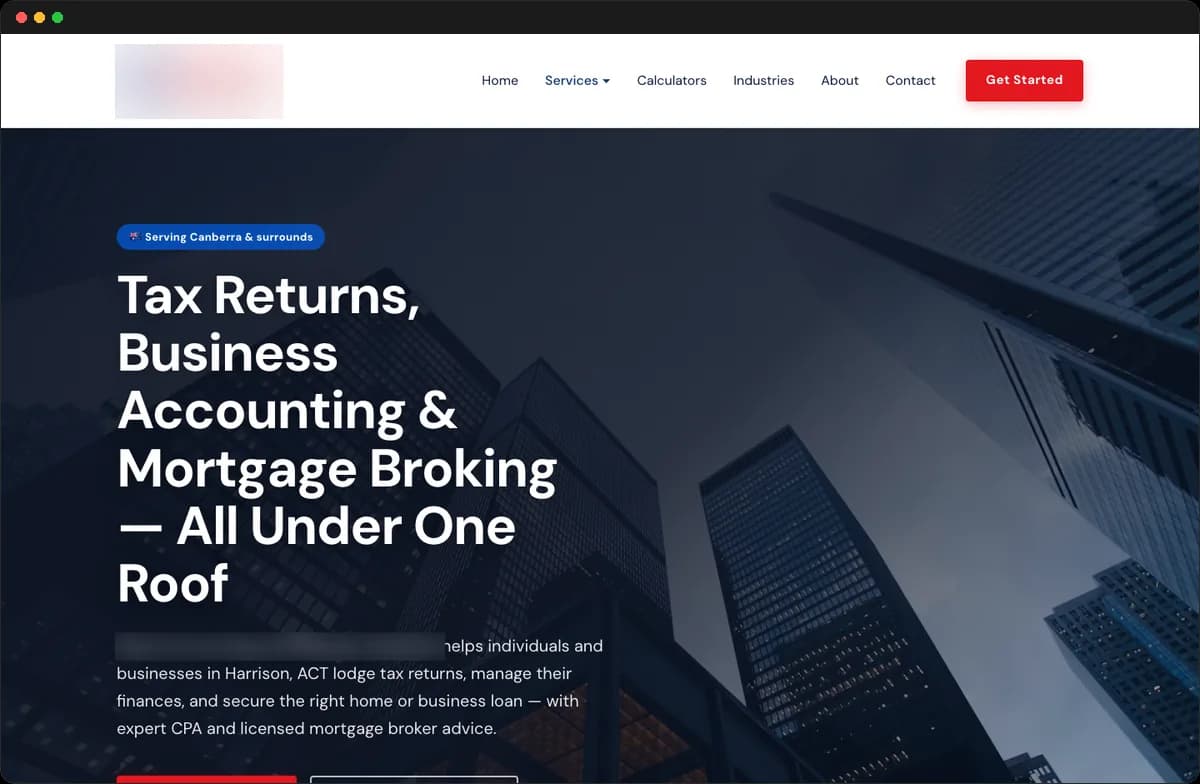 Homepage of a website built for a Canberra accounting and mortgage broking practice